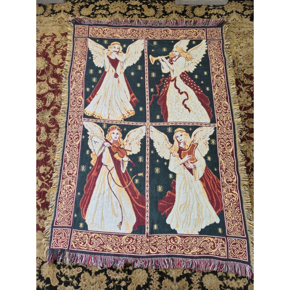 Goodwin Weavers Vintage Angel Woven Cotton Throw Blanket Tapestry